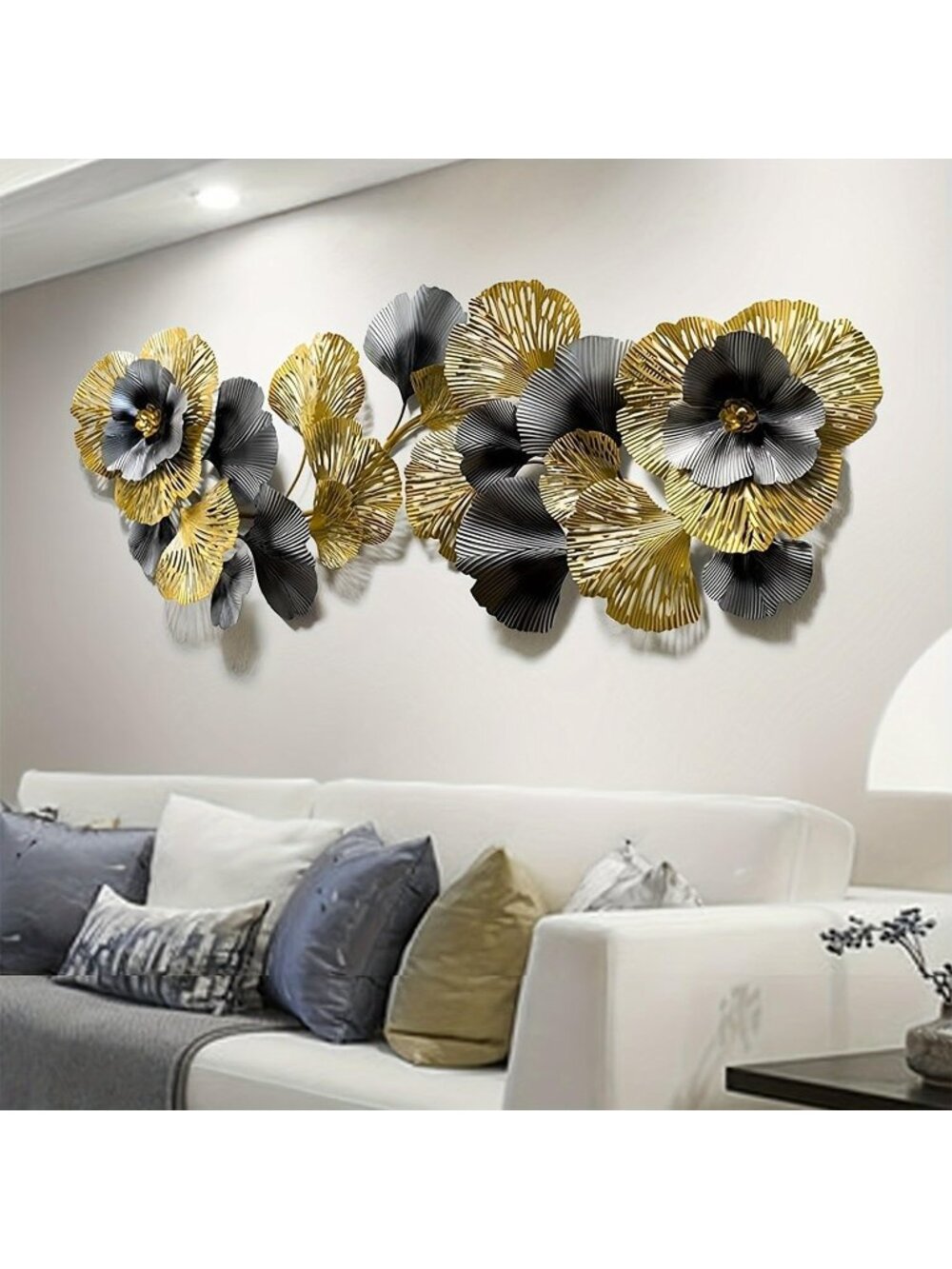 New 57 x 21 in Ginkgo Leaf Metal Wall Art 3D Gold Black Boho Hanging Decor